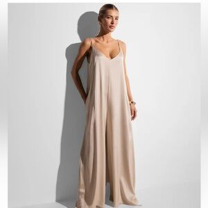 NWT JAKI London Audrey Satin Jumpsuit | Light Beige